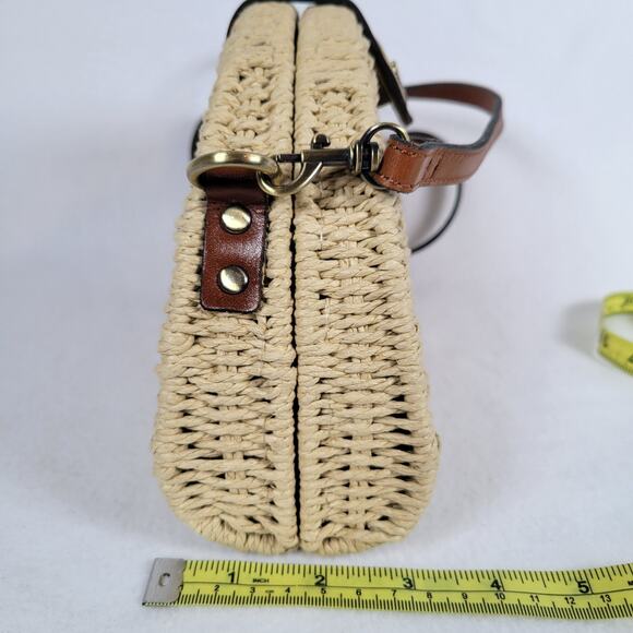 Patricia Nash Bonella Dome Crossbody Structured Bag Beige Straw Rattan Beachy - Picture 9 of 9